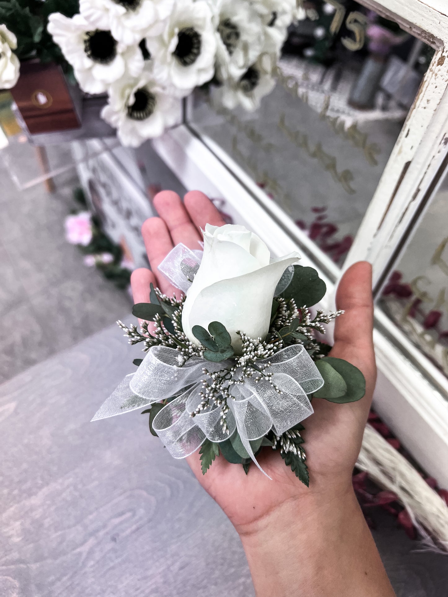 White Rose Boutonniere/Wristlet