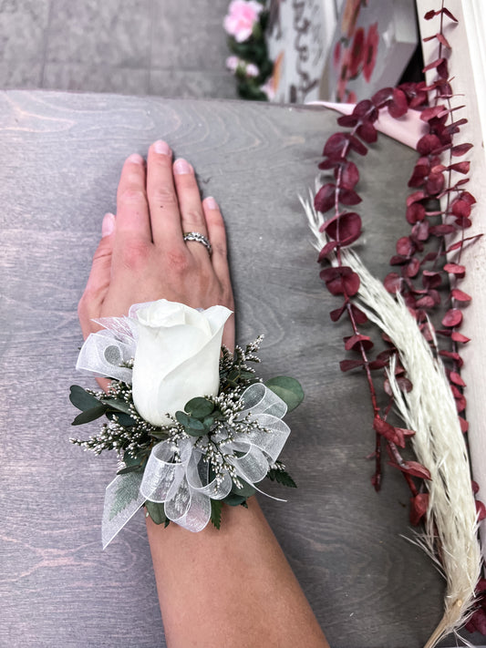 White Rose Boutonniere/Wristlet