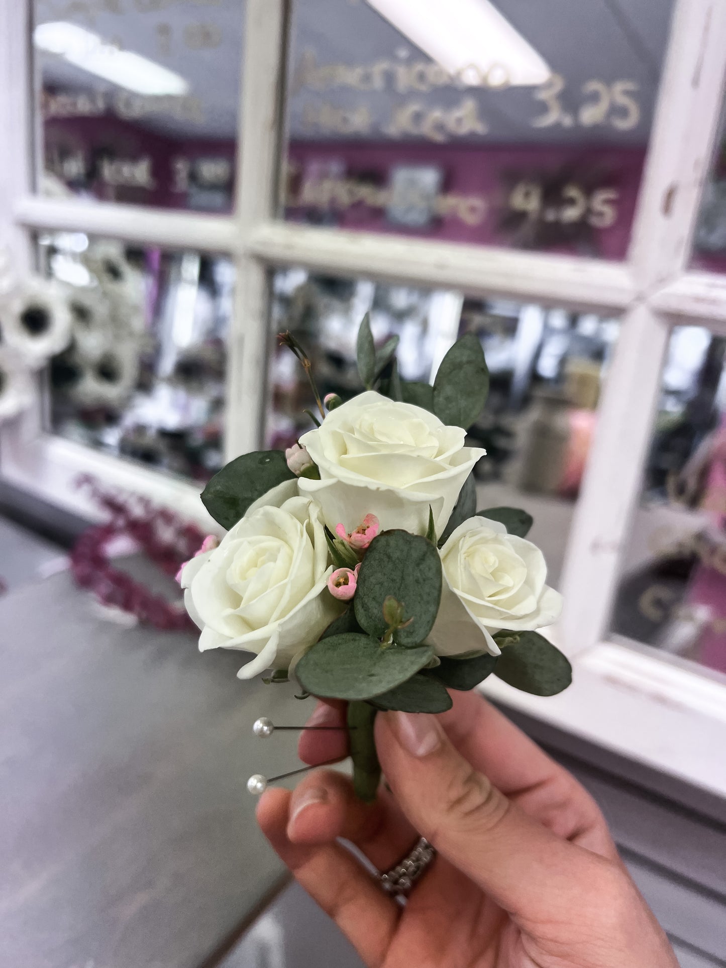 White Spray Rose Boutonniere or Wristlet