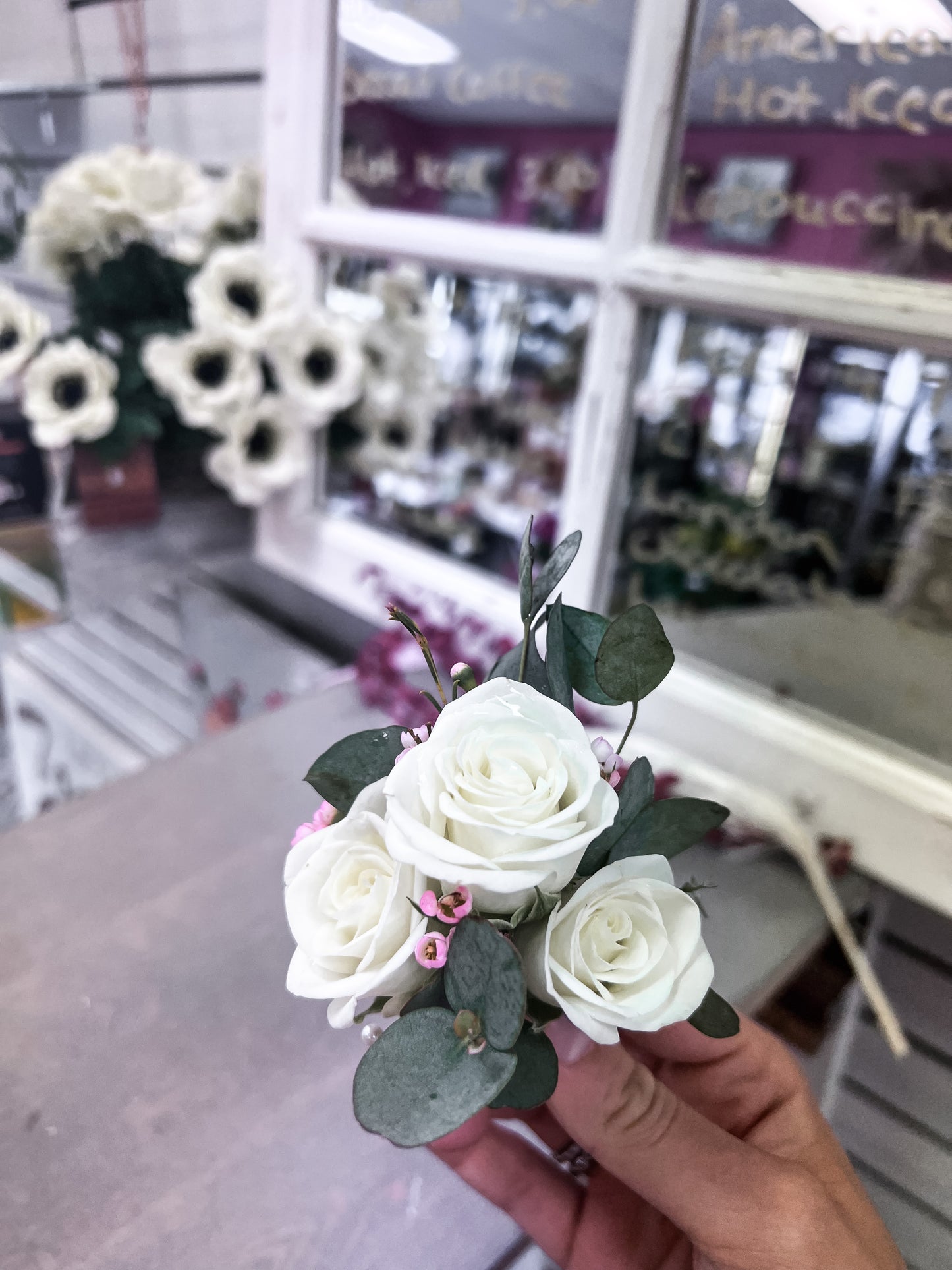 White Spray Rose Boutonniere or Wristlet