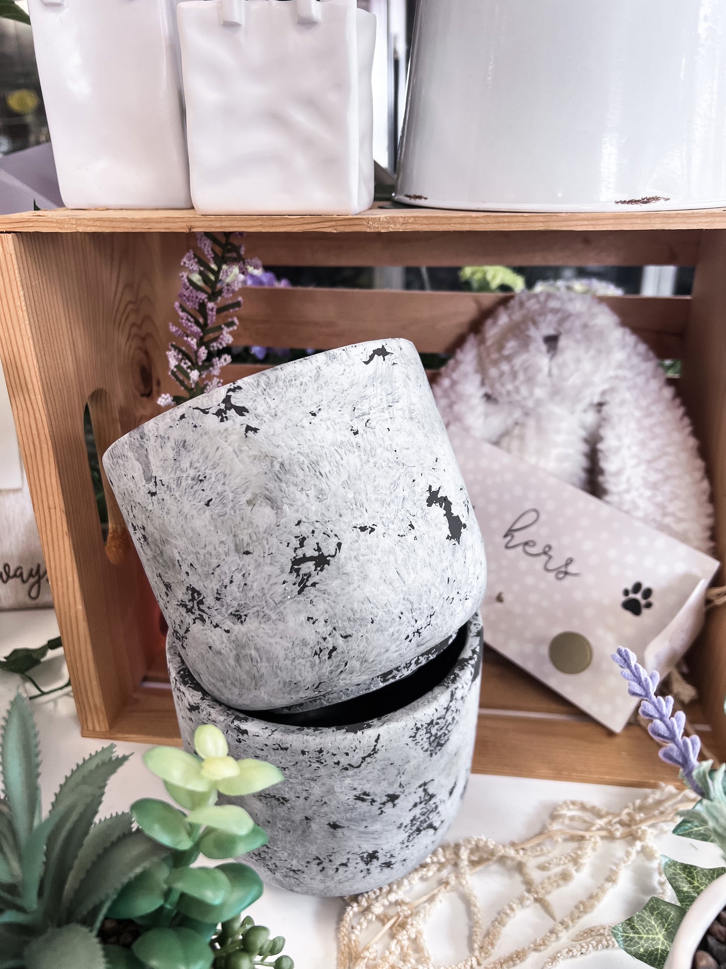 5" Rustic Black Grey Wash Pot