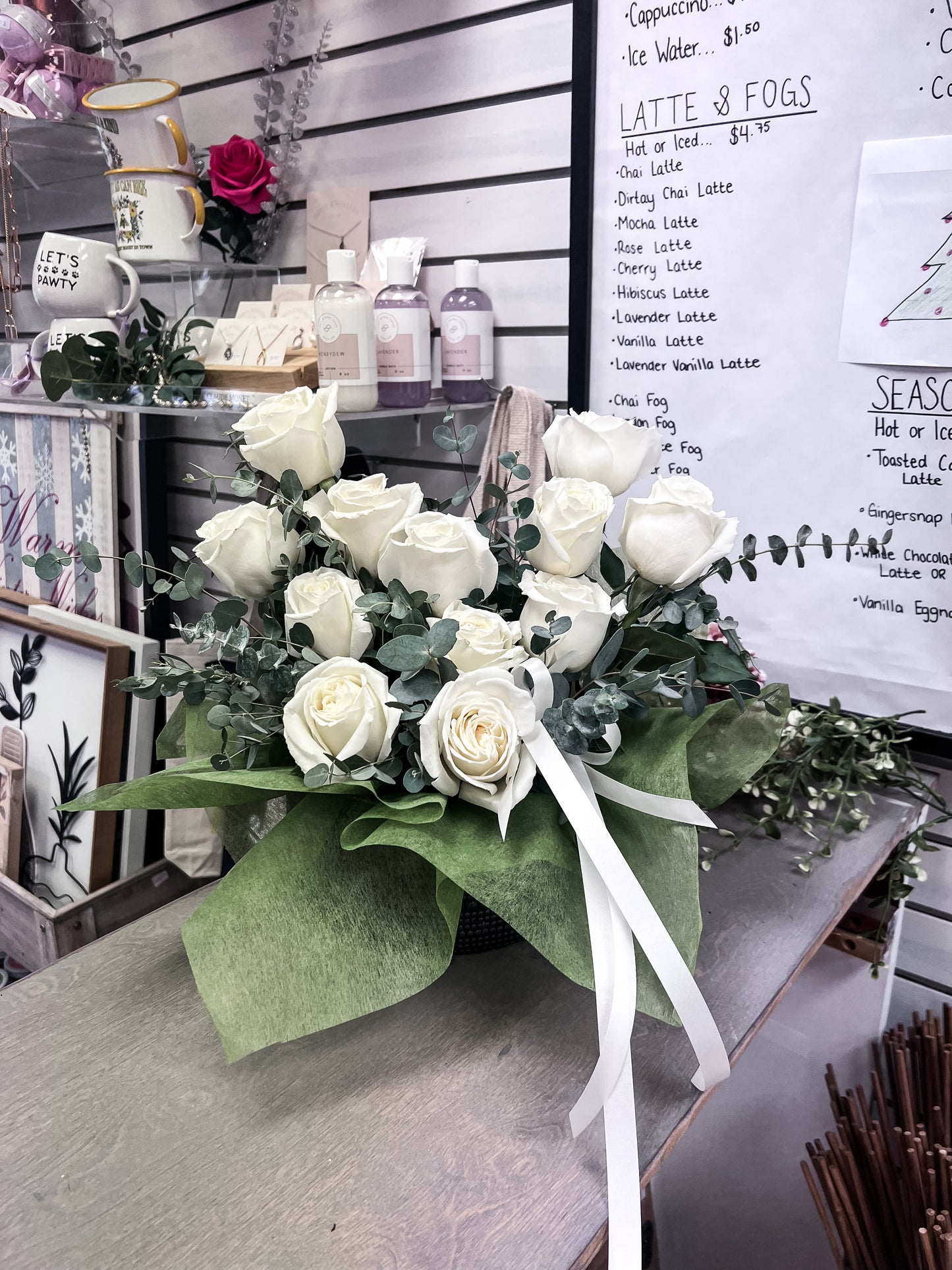 White Rose Bow Arrangement