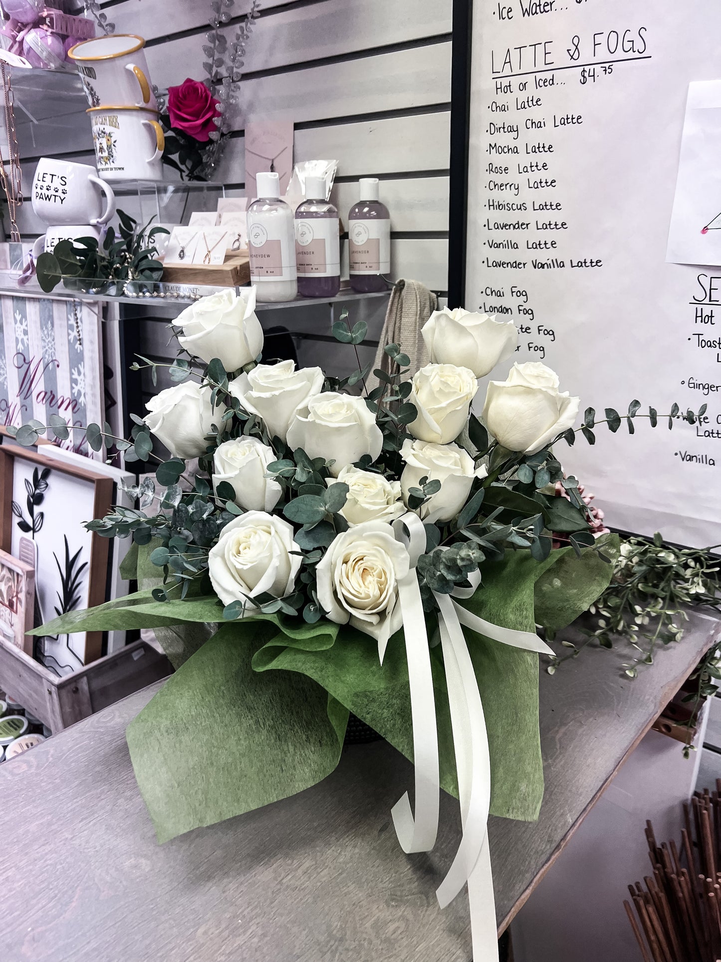White Rose Bow Arrangement