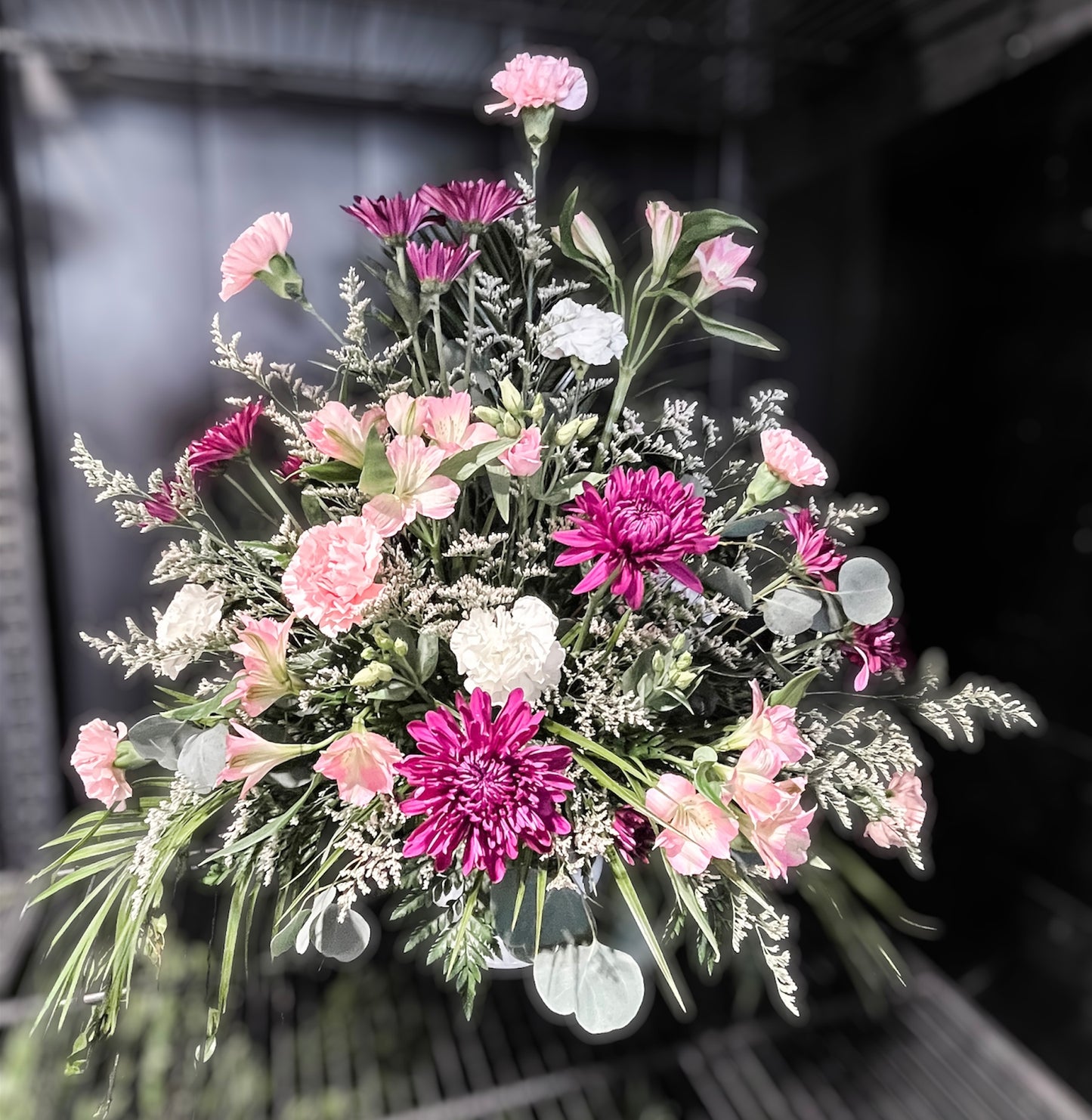 Purple Pink White Memorial Arrangement