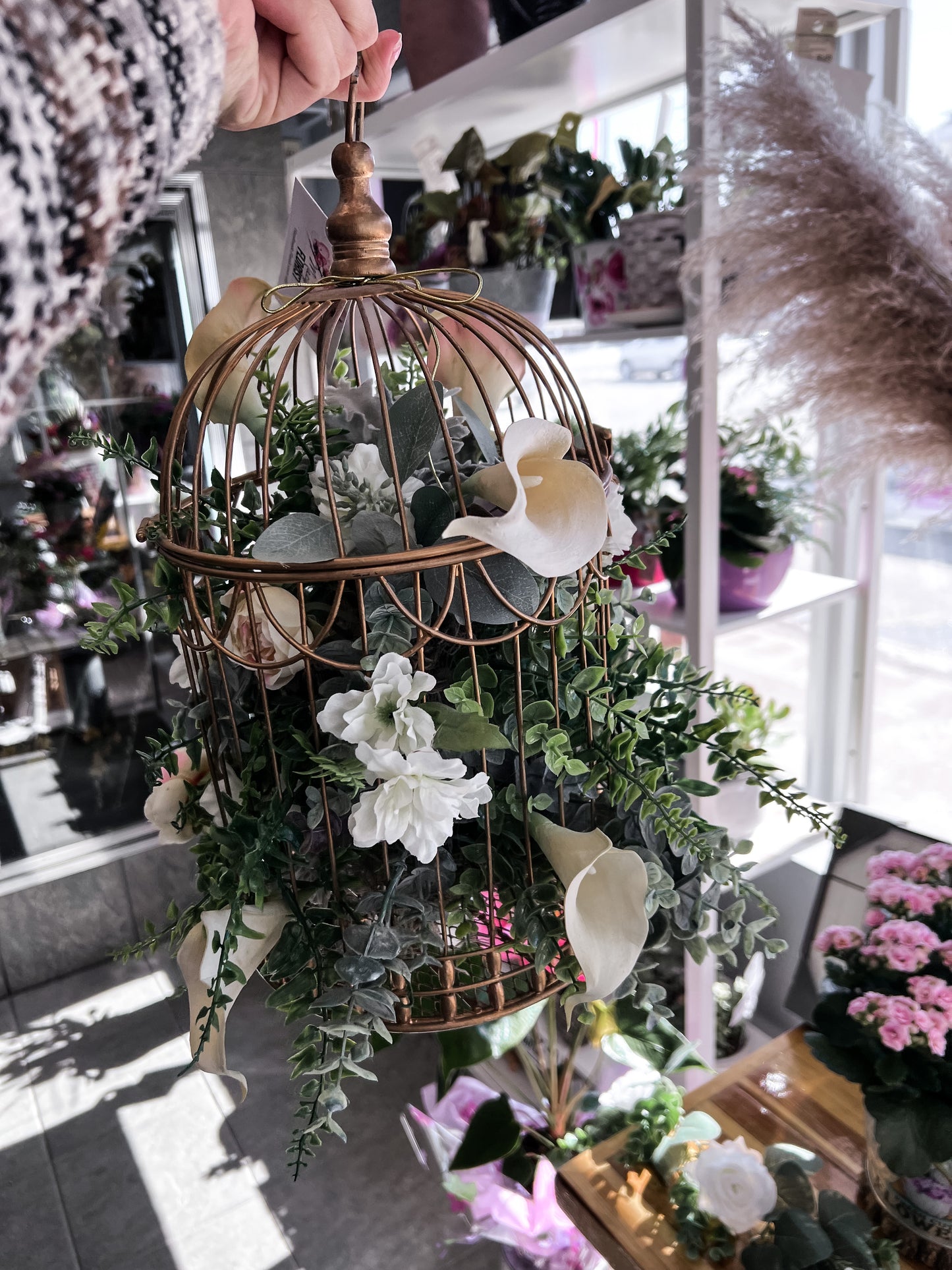 Small Bird Cage Floral Arrangement (Silk)
