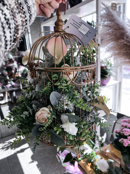 Small Bird Cage Floral Arrangement (Silk)