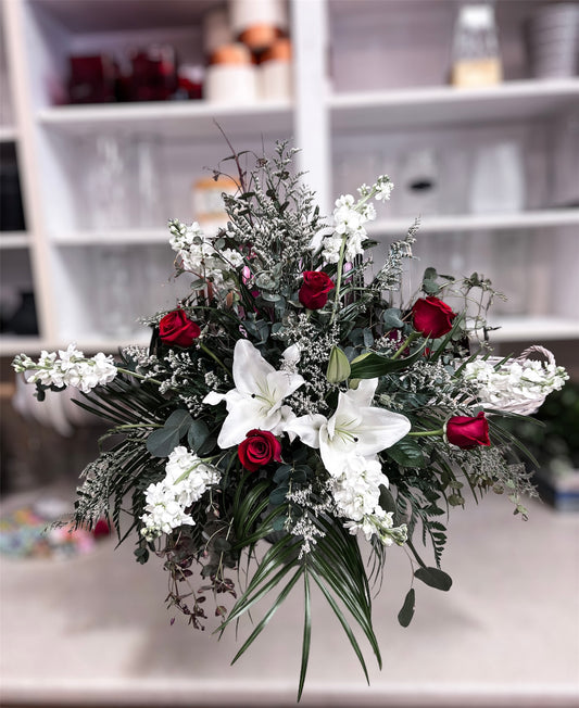 Splash of Red Funeral Arrangement
