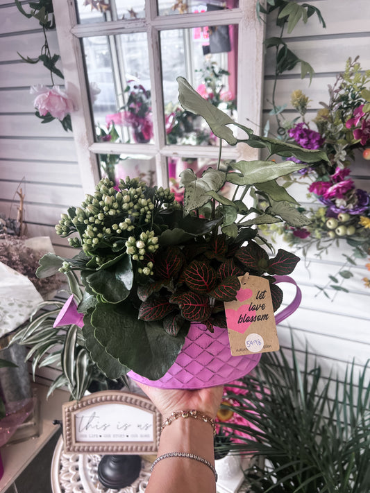 Valentines Hearts Watering Can Planter