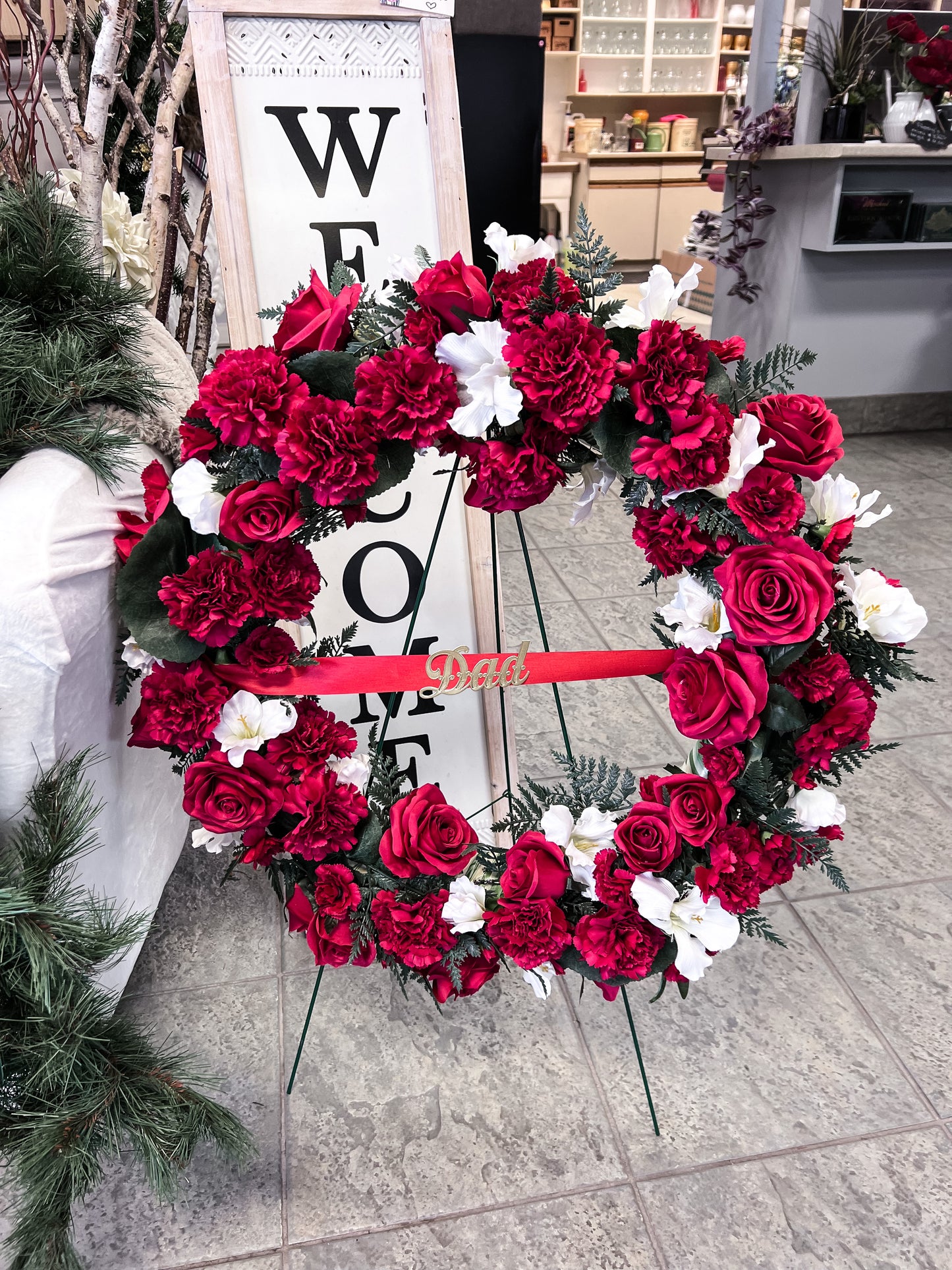 Red & White Artificial Wreath