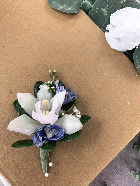 Orchid Delphinium Boutonniere/Wristlet