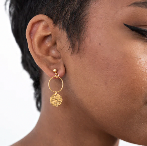 Hammered Disk Hoop Earrings