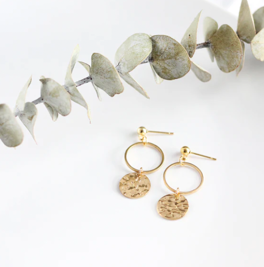 Hammered Disk Hoop Earrings