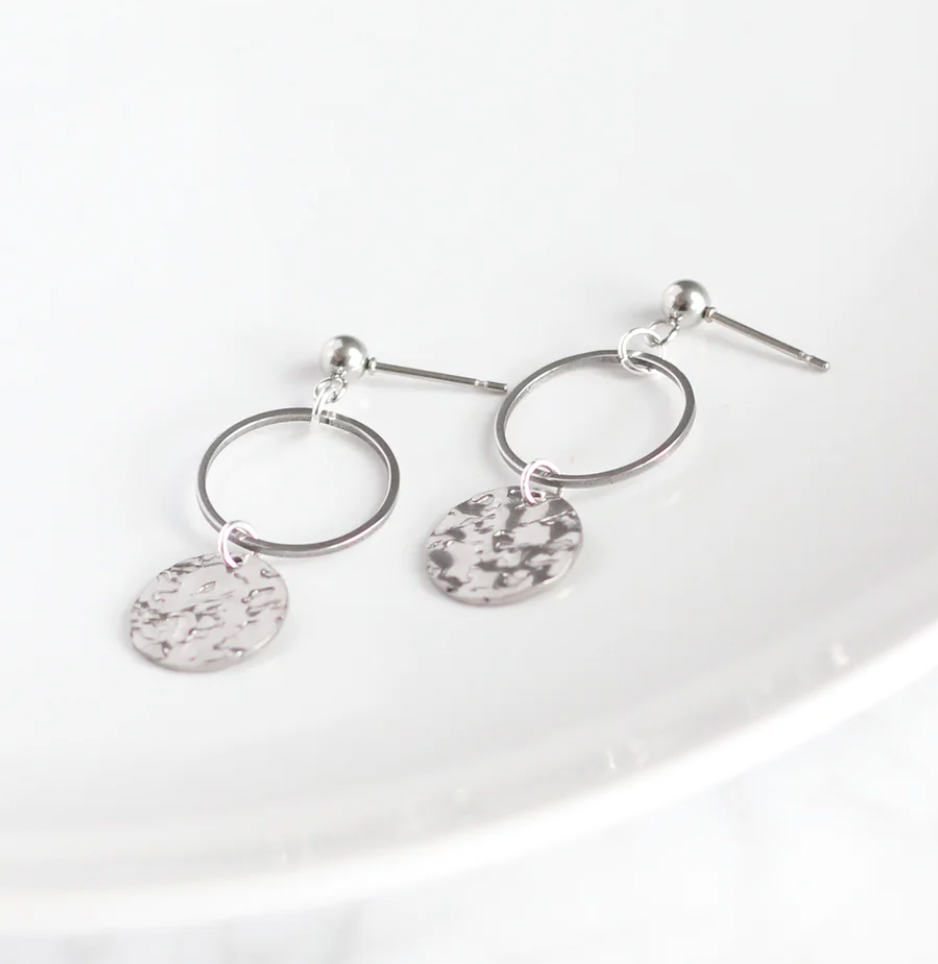 Hammered Disk Hoop Earrings